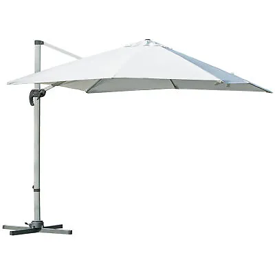 Outsunny 3 X 3(m) Roma Parasol Square Cantilever Umbrella W/ Crank & Tilt White • £157.99