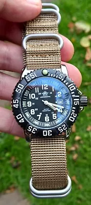 Mens Addiesdive Quartz 50m Divers Watch. Black Dial Khaki Zulu Strap. Bnwt. • £12.50