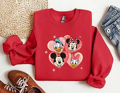 Mickey And Friends Heart Sweatshirt Disney Valentine Hoodie Valentines Day Gift • $19.99