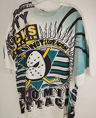 Vintage AOP 90s Mighty Ducks All Over Print Magic Johnson T 1993 Shirt XXL Grail • $154.99