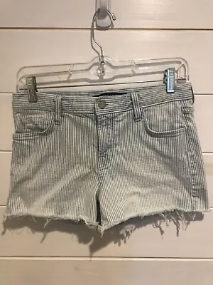 Womens J Brand Cut Off Denim Jean Shorts Size 26 Blue White Engineer Stripes Euc • $18.99