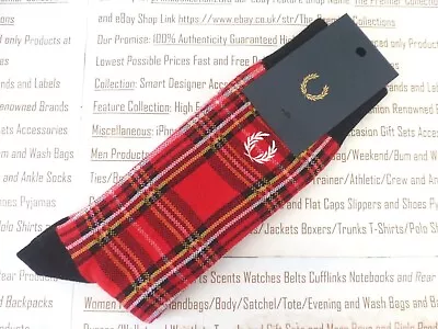 FRED PERRY Luxury Crew Sock Mens 1pk Chrome Yellow / Red Tartan Comfy Socks BNIP • £19.99