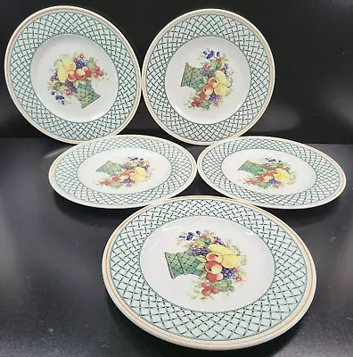 5 Villeroy & Boch Basket Dinner Plates Set Fruit Green Lattice Dish Germany Lot • $116.87