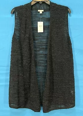 NWT J JILL Black WOOL BLEND Open-Front SLEEVELESS Sweater/Topper/Vest M-PETITE • $24