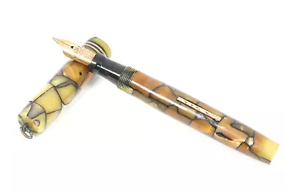 VINTAGE SWAN MABIE TODD FOUNTAIN PEN Cracked Ice Pearl Marble Yellow Brown *Rare • $299.99