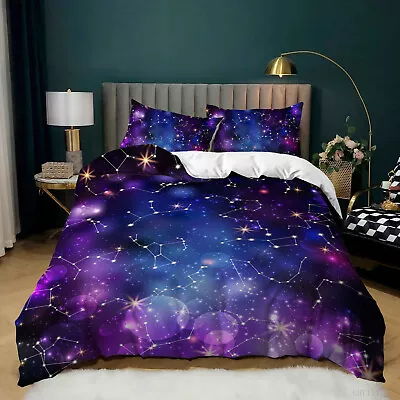 $16.78 • Buy Purple Starry Sky Constellation Pillowcase Bedding Set Quilt Duvet Cover Set