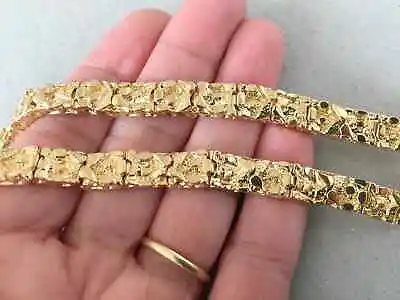 Men's 10K Yellow Gold Over 8mm Thick Nugget Cuff Large Heavy Chunky 9 Bracelet • $349.99