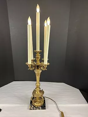 VTG Brass 4 Arm Candelabra LAMP   Working MARBLE BASE Hollywood Regency • $295