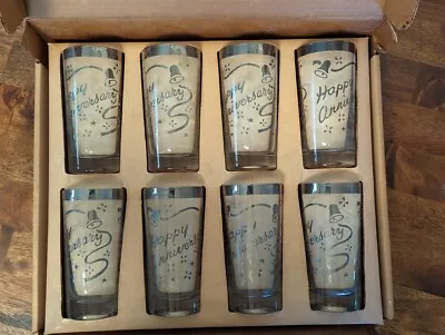 VTG Mid Century Modern Happy Anniversary 8 Glasses Highball Dorothy Thorpe NIB • $22