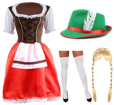 £16.99 • Buy Brown Bavarian Beer Girl Costume Oktoberfest Fancy Dress Womens German Maid