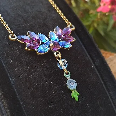 Michal Negrin Necklace Purple Leaves Pendant With Swarovski Crystals Gift New   • $55.20