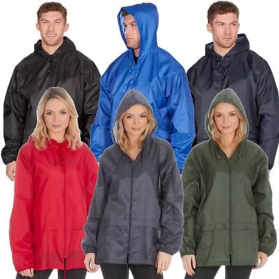 Unisex Plain Rain Coat Mac Kagoul Jacket Water Resistant Hooded Cagoul Adults UK • £11.99