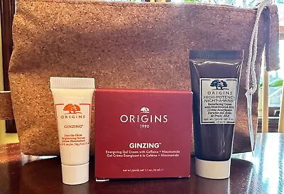 NEW-ORIGINS Ginzing Energizing Gel Cream 1.7 Oz. + Make-Up Bag+ 2 Travel Sizes • $29.99