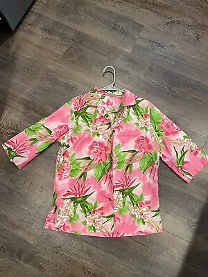 Women's Miss Hawaii Button Down Medium Kamehameha Pink/Green Tropical • $22