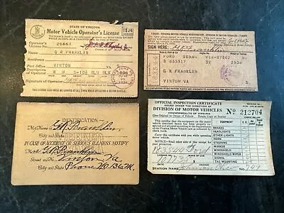 Antique Vintage Vinton Va Driver’s License Lot Ford Sedan 1934 1935  • $22