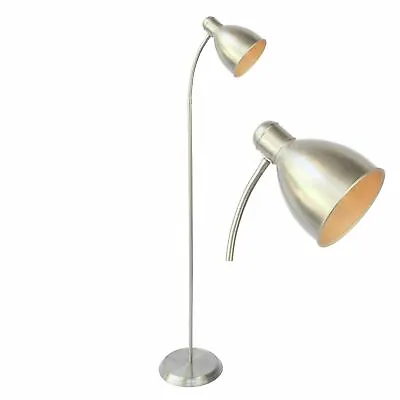 Classic Satin Nickel Floor Light Standing Lamp Flexi Arm 137cm Reading Lamp • £24.99