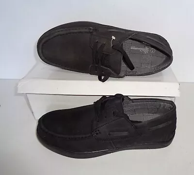 Mens Seafarer Leather Casual Black Shoes Comfort Boat Deck Trainers UK Size 7 • £22.98