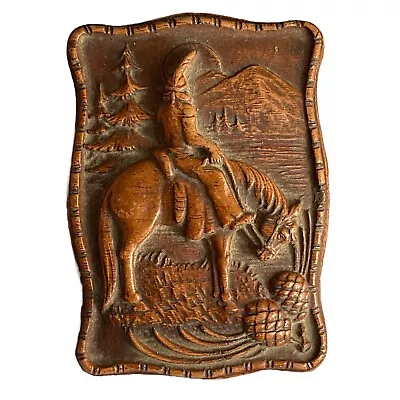 Lid From Wood Box Depicts Lone Native American Indian On Horse In Mountains A60 • $13.99