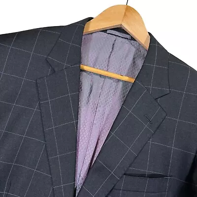 Mens 44R Q. Custom Clothier Charcoal Grey/Purple Windowpane Suit Jacket 36x31 • $69.99