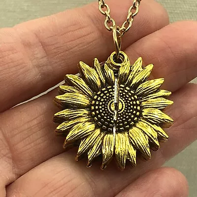 You Are My Sunshine Gold Tone Chain Sunflower Pendant Necklace Kitsch Pretty • £12