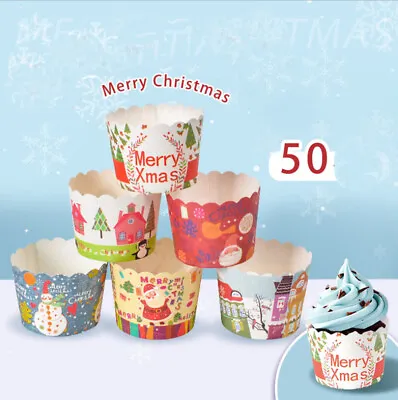 £5.99 • Buy 50pcs Christmas Cupcake Wrapper Liners Cake Muffin Cases Paper Baking Cup Party