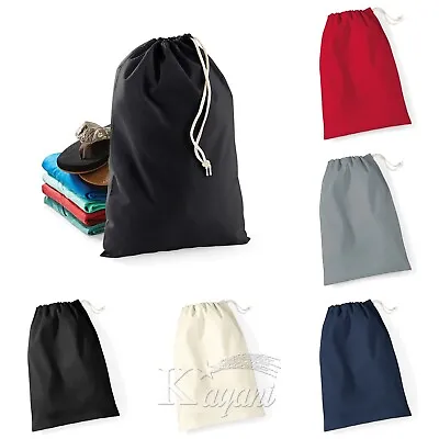 Westford Mill Cotton STUFF BAG Drawstring Bag Laundry Bag Shoe Xmas Sack Storage • £3.49