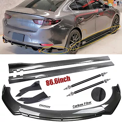 For Mazda3 GS Sedan Fiber Front Bumper Lip Spoiler 86.6  Side Skirt Kit • $159.99