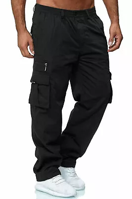 Mens Elasticated Work Trousers Combat Multi Pockets Cargo Midi Waist Pants US • $20.51