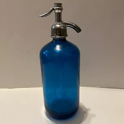 Vintage New York Seltzer Water Blue Czech Glass 26oz Bottle 11  Siphon Detroit • $78