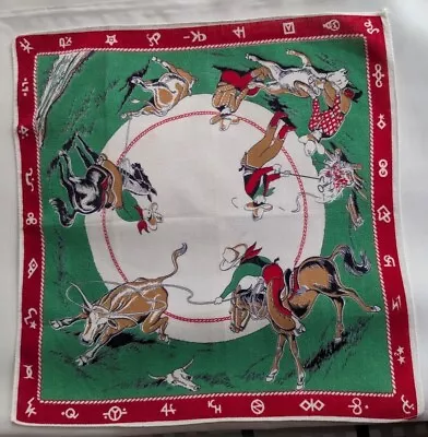 Vintage COWBOY Rodeo Cotton Bandana HANKY ROPING RIDING Western Cowboy  • $14.99