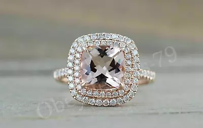 2.10Ct Cushion Lab Created Morganite 14K Rose Gold Plated Women Engagement Ring • $212.25
