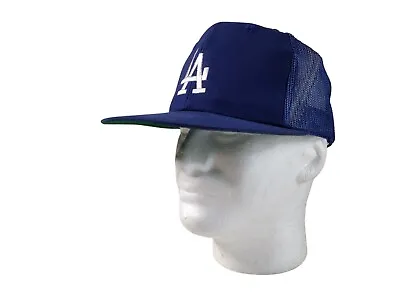 NOS VTG 80s Los Angeles Dodgers Plain Logo Snapback Blue Mesh Trucker MLB Hat • $39