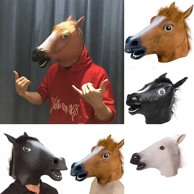 Horse Head Mask Rubber Spoof Cosplay Fancy Dress Party Halloween Adult Costumes • £12.40