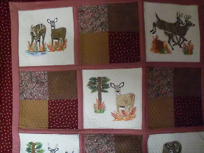 10 Blocks Of Different Deer Quilt As You Go On Embroidery Machine Size 33''x40' • $55