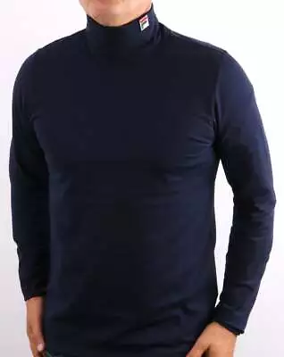 £39 • Buy Fila Vintage 19th Roll Neck In Navy Blue - 80s Casual Long Sleeve T Shirt