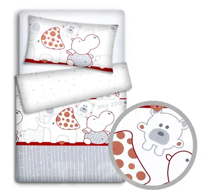 £11.89 • Buy BABY BEDDING SET 120x90 PILLOWCASE DUVET COVER 2PC FIT COT 120x60 ZOO RED