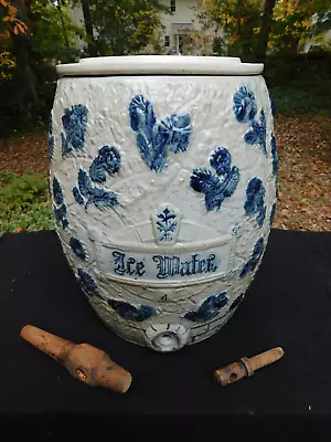 Antique 19C White's Of Utica Salt Glaze Ice Water 4 Gallon Crock Cobalt Blue Jug • $488.88