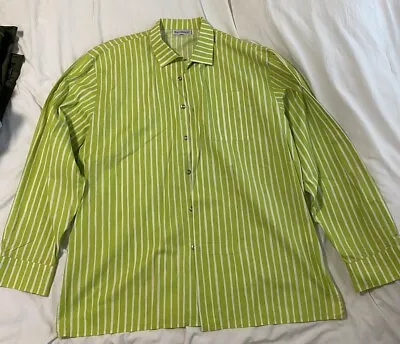 Marimekko Jokapoika Lime Green White Striped Long Sleeve Cotton Shirt Sz 47 • $59.99