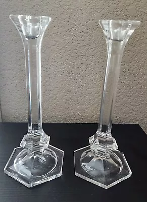 Vintage Crystal Tall Taper Candlestick Holders Art Deco Crystal Candle Holders • $18.99