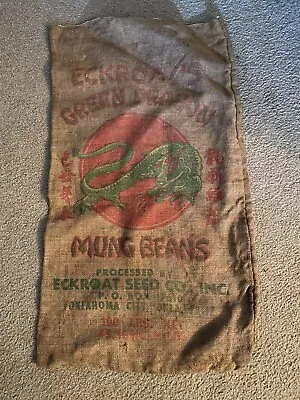 Vintage Eckroat Mung Beans Dragon Burlap Sack Oklahoma City • $9.99