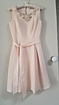 $21 • Buy Review Size 8 Pink Beaded Fit & Flare Dress