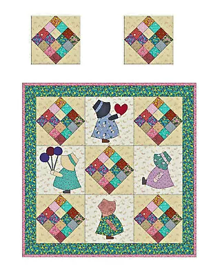 Miniature Dollhouse Sun Bonnet Sue Quilt Top Computer Printed Fabric New  • $9.88