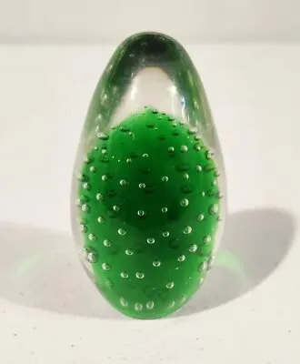 Murano Art Glass Egg Green Sphere Bullicante Paperweight Smooth Polished Bottom • $17.59