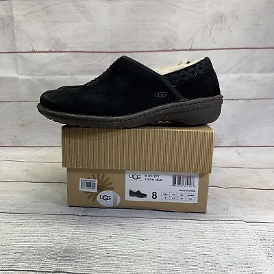 Ugg Shoes Womens 8 Black Slip On Bettey Loafer Shearling 1757 Leather Wedge  • $42.88