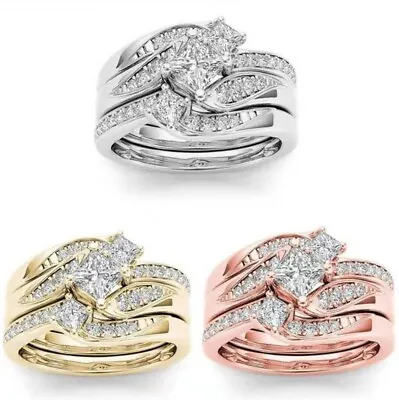 $11.35 • Buy Women Trend Simulated Diamond Ring Micro Set Zircon Trio Engagement Party Rings