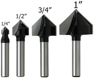 $24.95 • Buy 4-Piece 90 Degree V Groove Router Bits, 1/4 Inch Shank, Carbide Tipped, CNC.