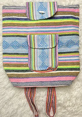 Pinzon Multi Color Rainbow Backpack Mexican Hippie Boho Woven Festival Bag Large • $19.99