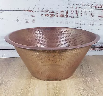 Vintage 17  Hammered Copper Basin Pot Garden Yard Planter Wash Bowl W/Rim • $149.99