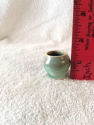 Vintage Dollhouse Miniature Artisan Made Teal Glazed Pottery Vase • $29.99