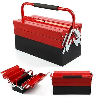 Red Extra Large Metal Storage Cantilever Tool Box Organiser 3 Tiers 5 Tray 430mm • £21.59